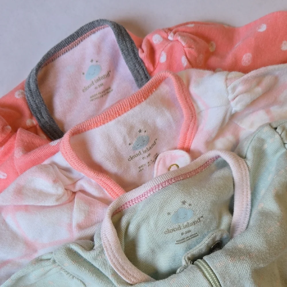 Set of 8 - Carter's, Cloud Island 0-3 Month Baby Girl Footed Pajamas